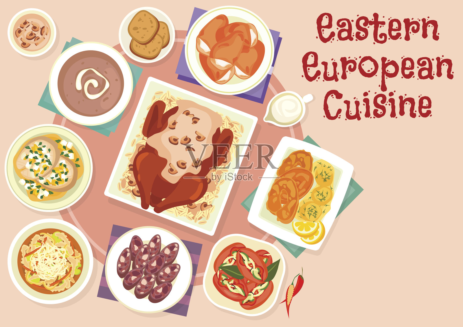 东欧美食节日菜肴图标设计插画图片素材
