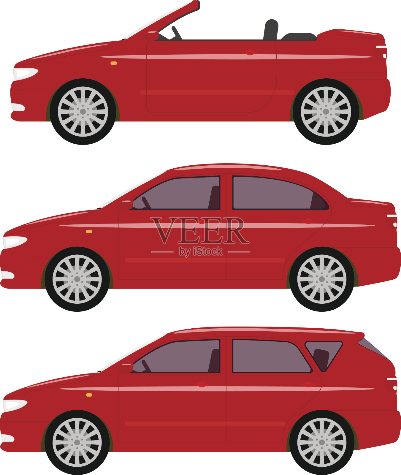 矢量插图的一套卡通红色汽车设计元素图片