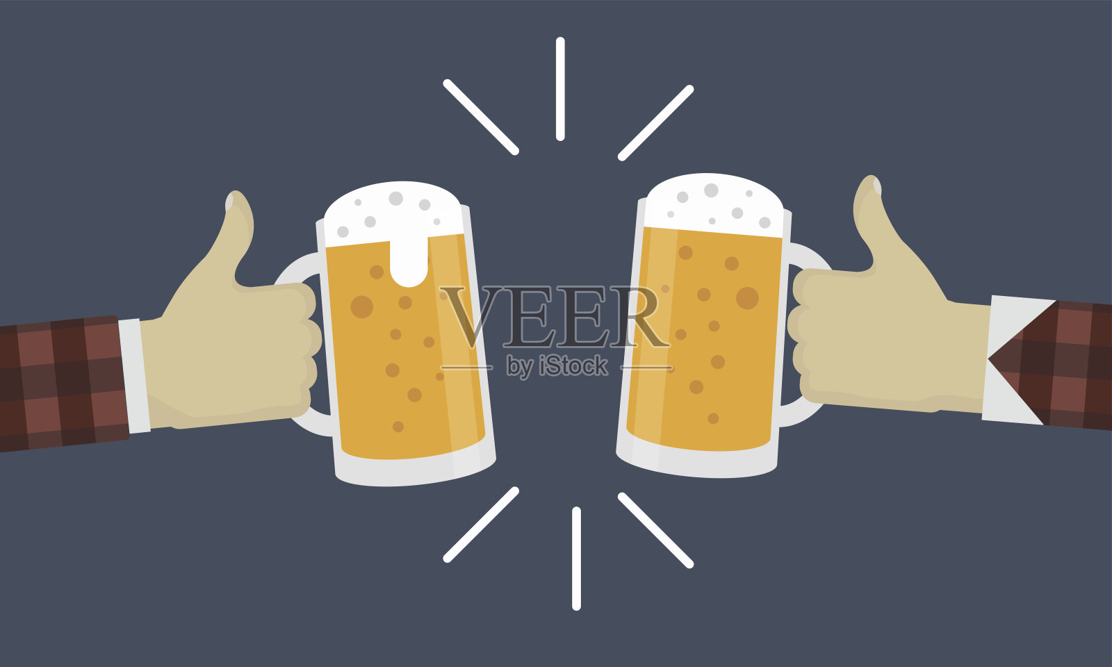 啤酒节日。两只手拿着啤酒杯。平面设计插画图片素材