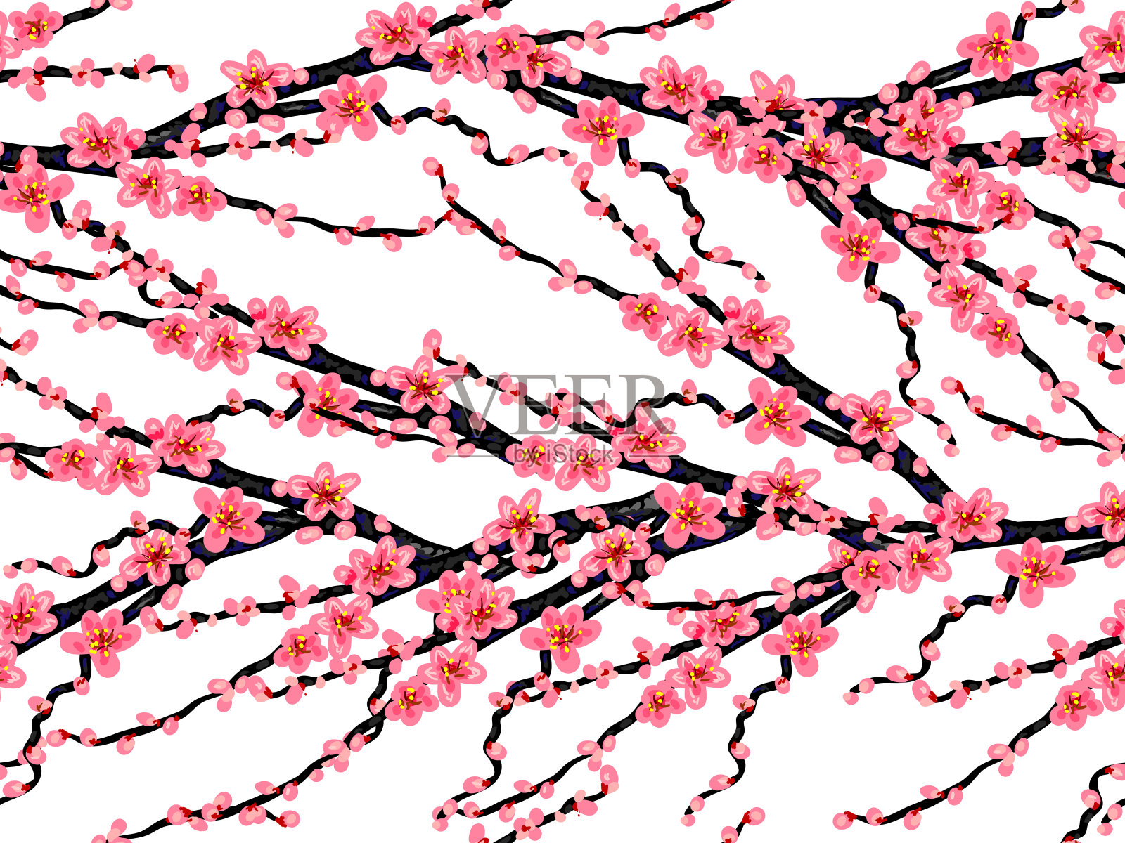 无缝图案与日本樱花。复古矢量植物插图矢量背景。完美的壁纸，图案填充，网页背景，表面纹理，纺织品插画图片素材