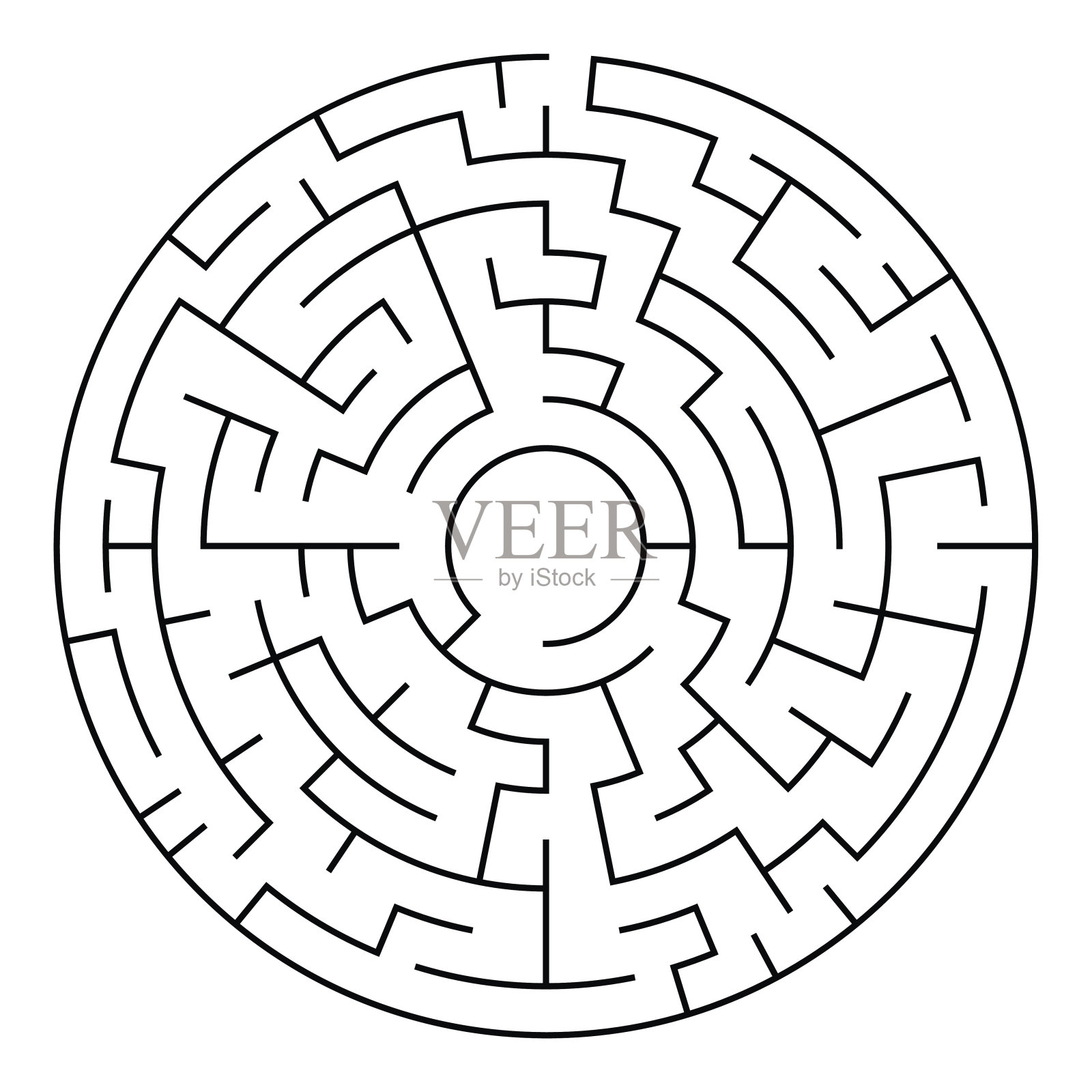 圆形迷宫黑色，孤立在白色背景上插画图片素材