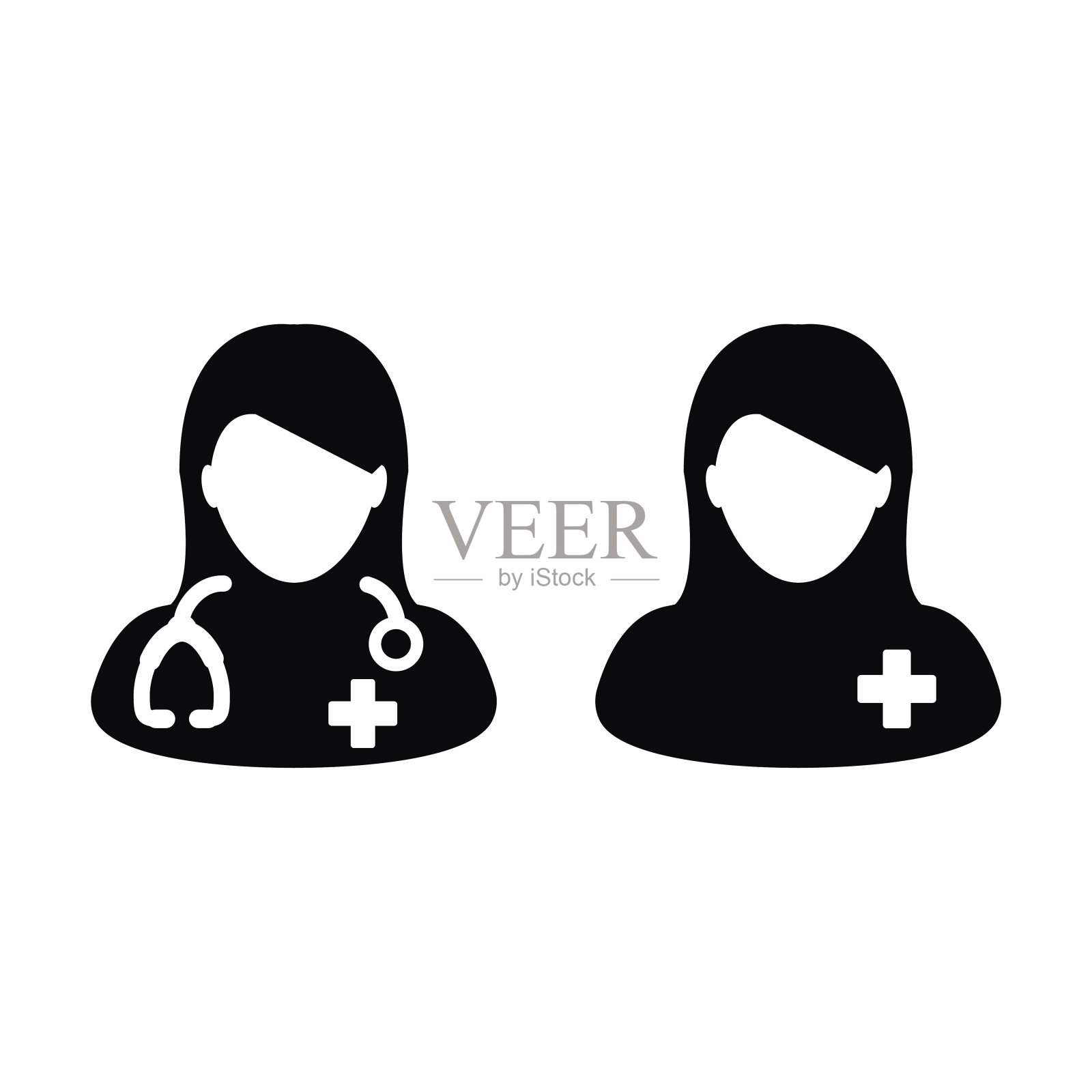 女医生图标与病人为医疗助理字形象形图设计元素图片
