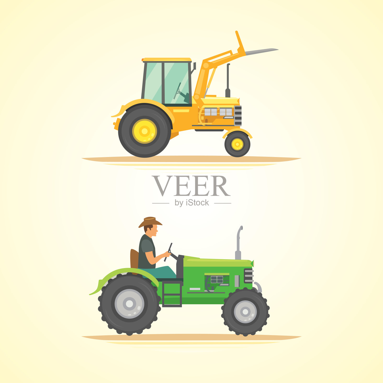 农业机械。农业工业设备车辆和农业机械。拖拉机、收割机、结合。插画图片素材