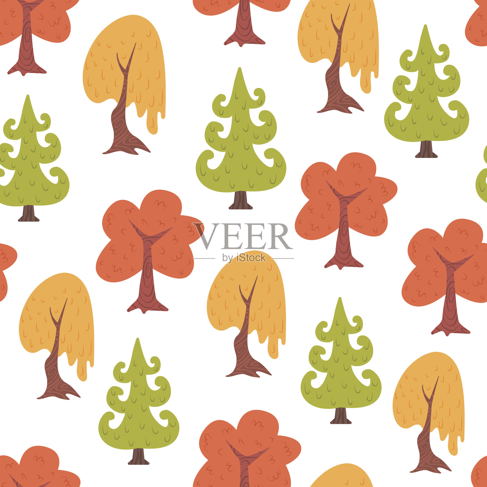 简单无缝的彩色树木图案插画图片素材