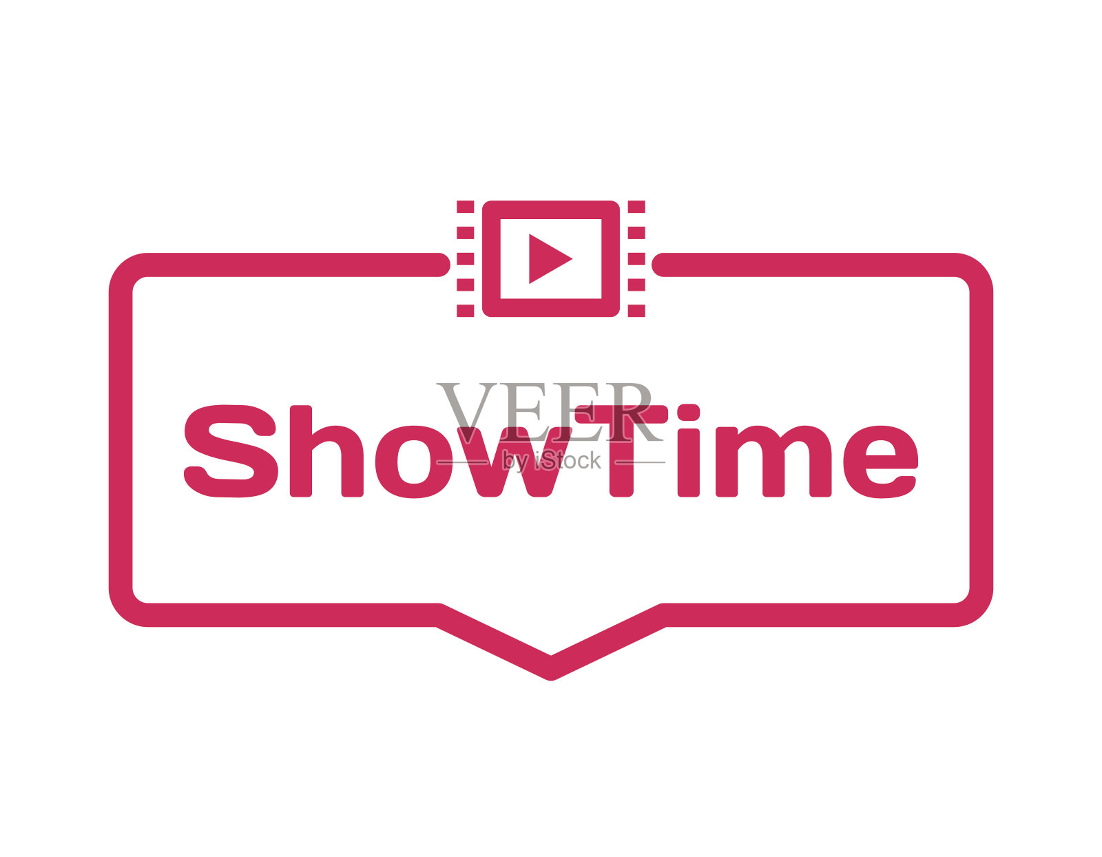 Showtime模板对话框气泡在白色背景上的平面风格。依据电影图标为各种文字情节。为卡片，横幅，标签，笔记，博客文章的引用盖章。向量插画图片素材