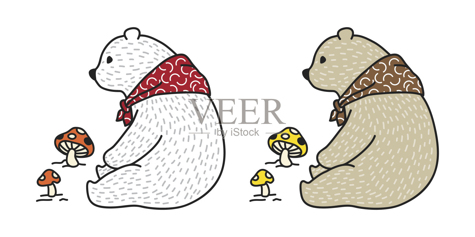 北极熊围巾蘑菇涂鸦插画矢量插画图片素材