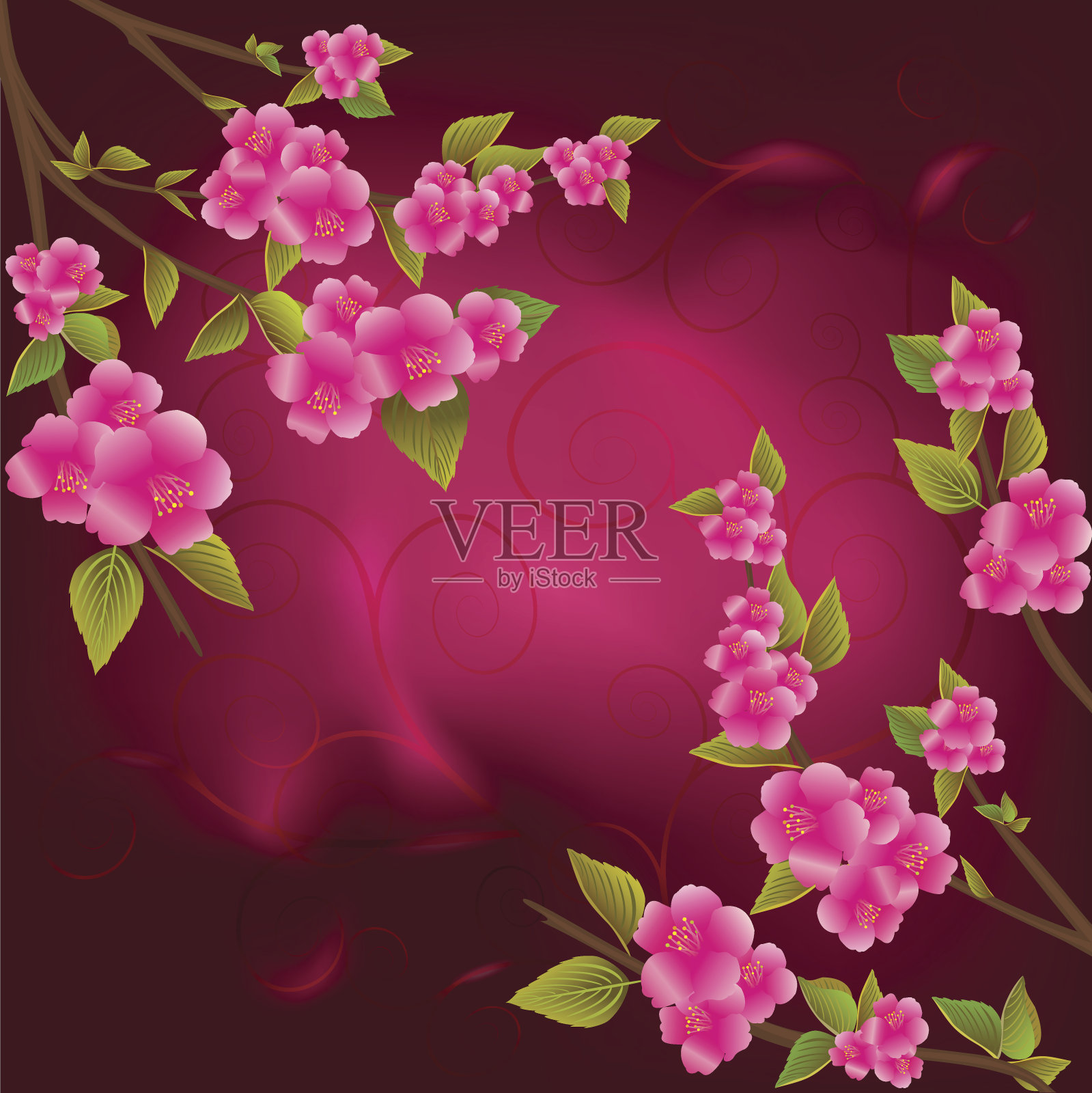 粉红色的樱花插画图片素材
