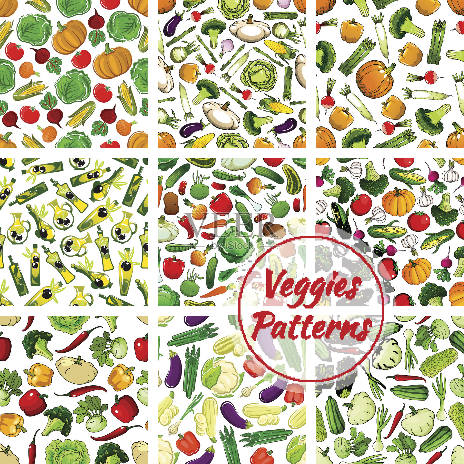 蔬菜蔬菜无缝模式设置插画图片素材