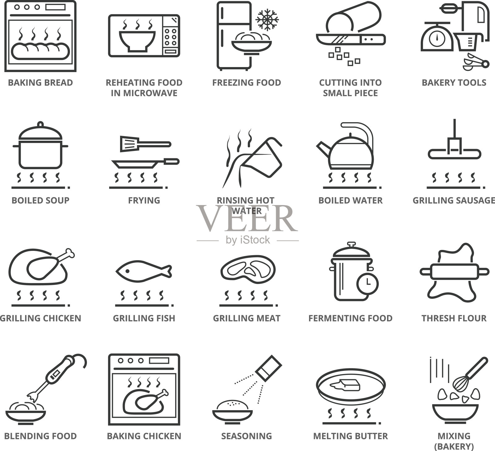 平细线图标设置烹饪和面包房设计元素图片
