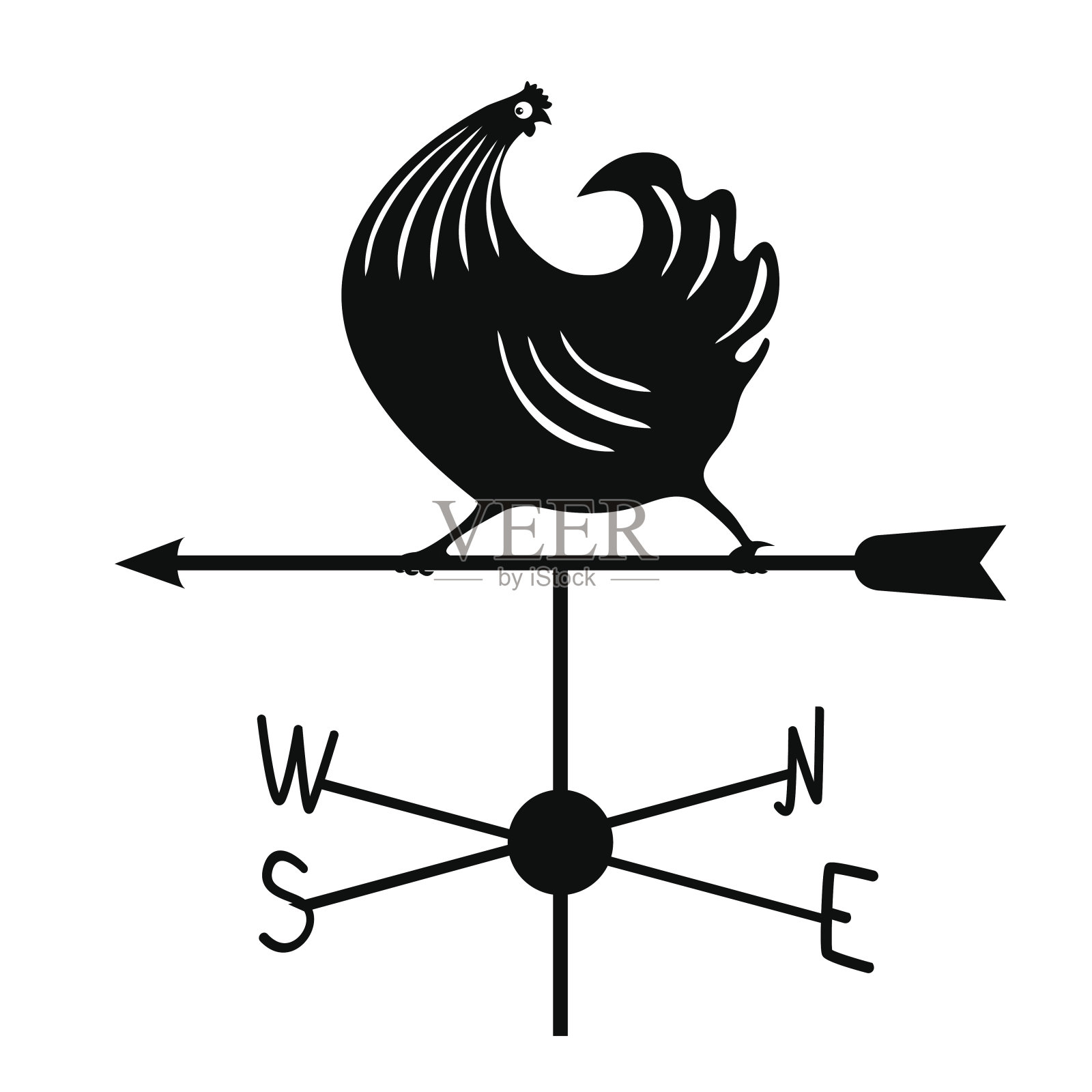 风向标-黑色奔跑公鸡1。插画图片素材