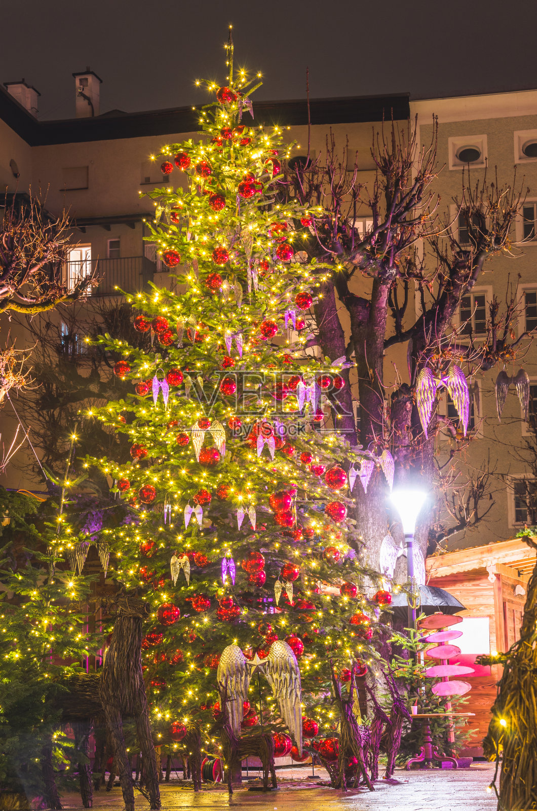 点亮圣诞树的夜晚照片摄影图片