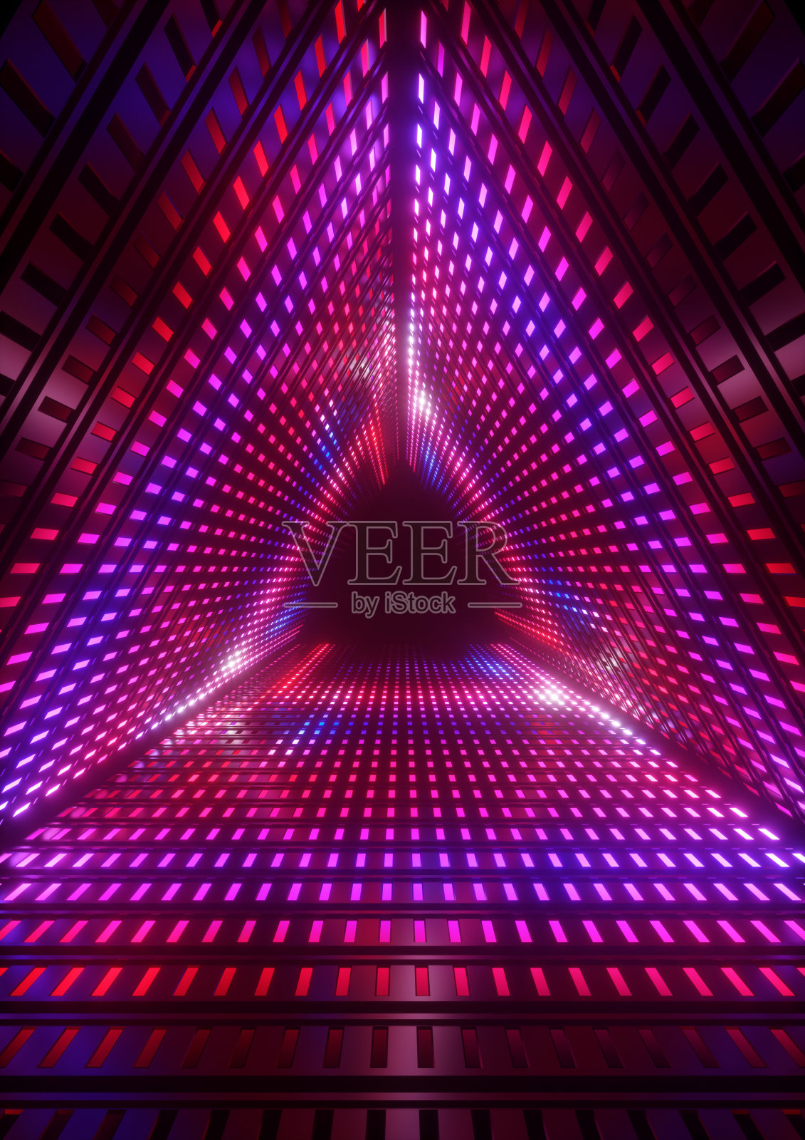 3d渲染，霓虹灯，三角形隧道，抽象几何背景照片摄影图片