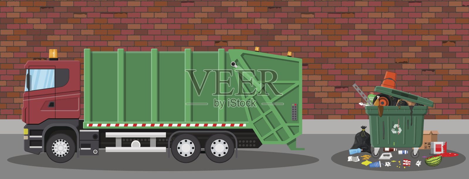 垃圾车和垃圾插画图片素材
