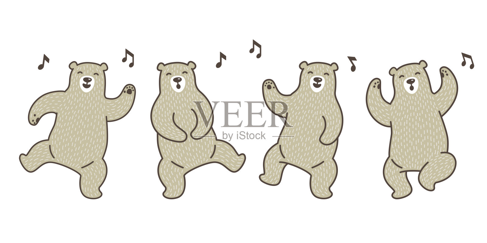 北极熊音乐图标北极熊舞蹈涂鸦矢量插图插画图片素材