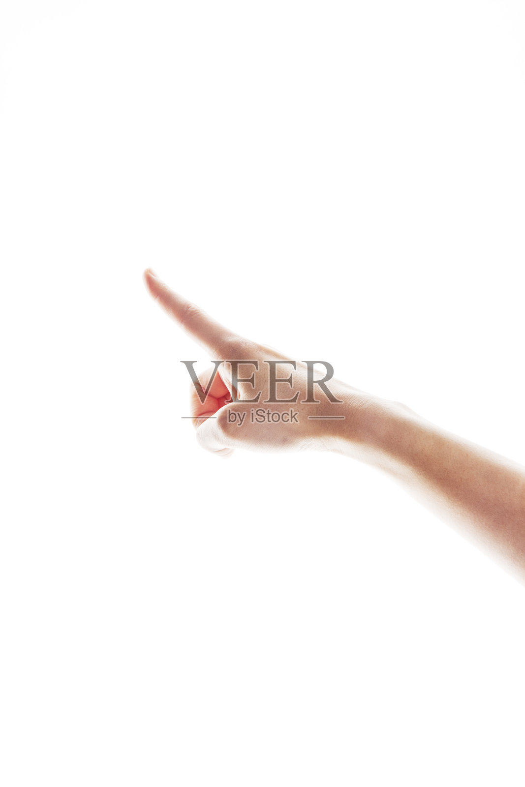 女人的手指着孤立的白色背景照片摄影图片