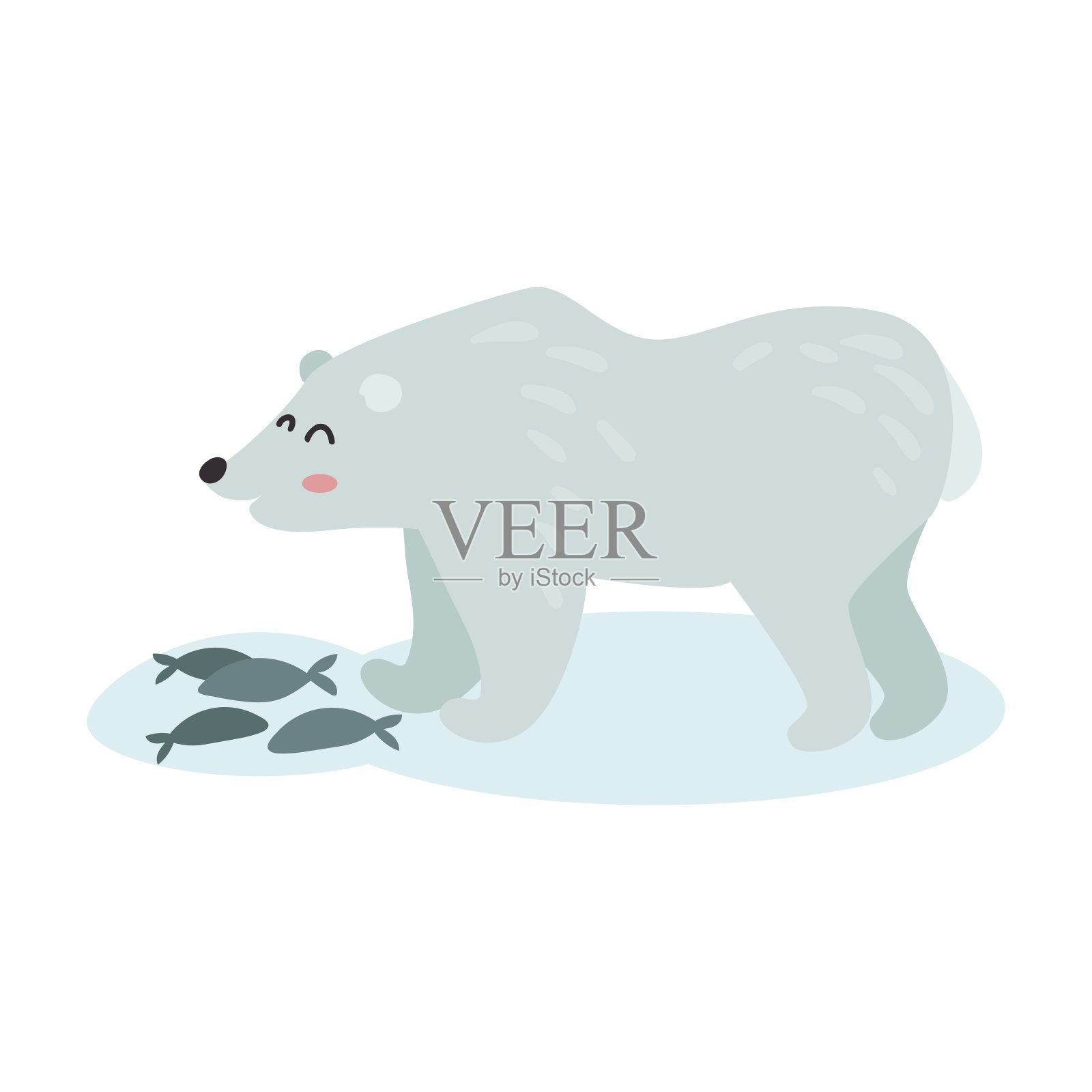 北极熊抓鱼彩色矢量插图插画图片素材