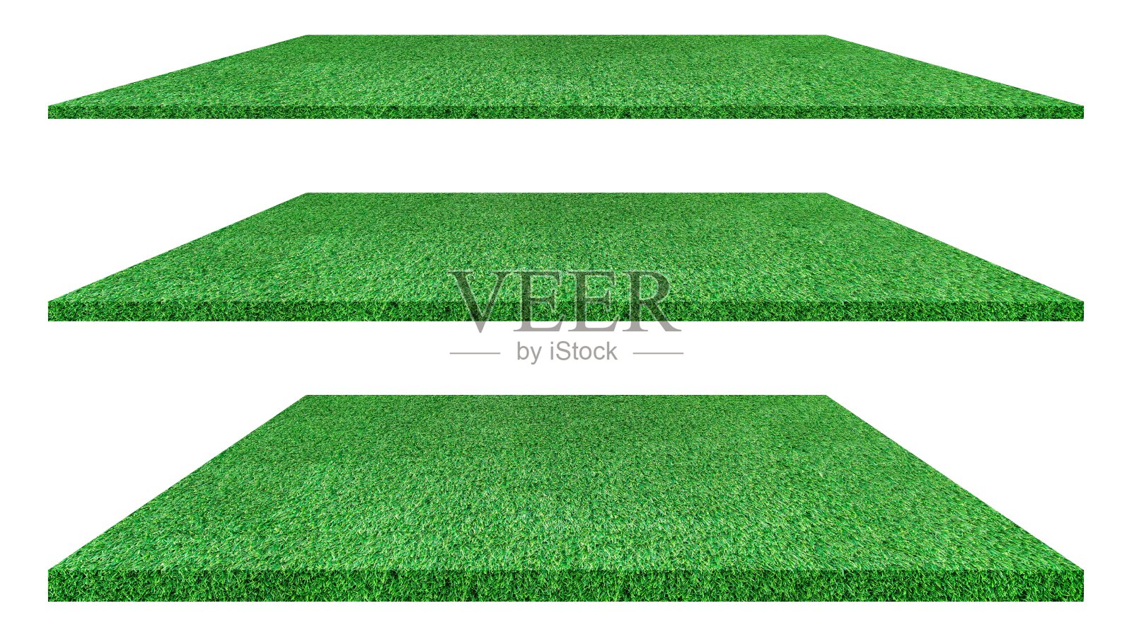 人工绿草纹理隔离在白色背景高尔夫球场。足球场或运动背景概念设计。草地毯。照片摄影图片