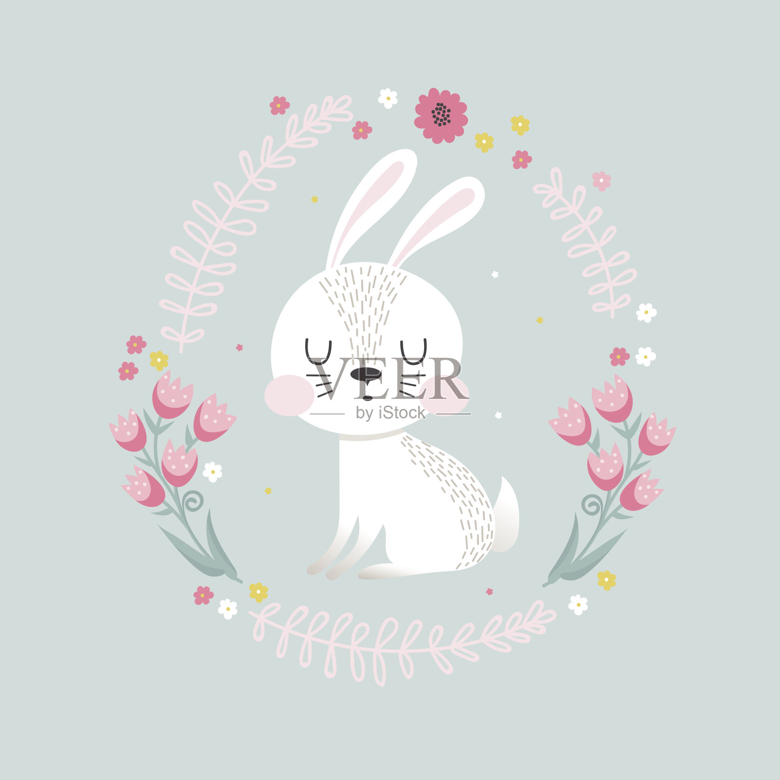 可爱的小花兔子设计元素图片