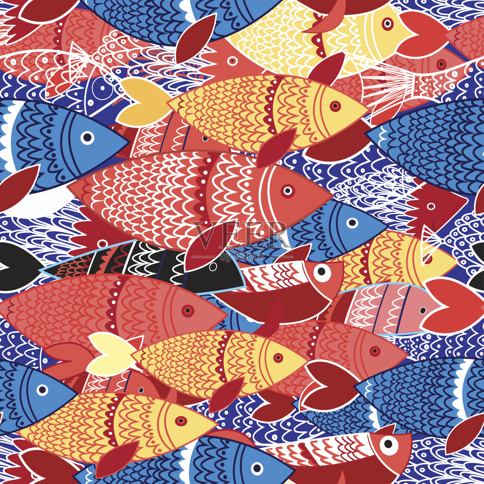 无缝图案的彩色鱼插画图片素材