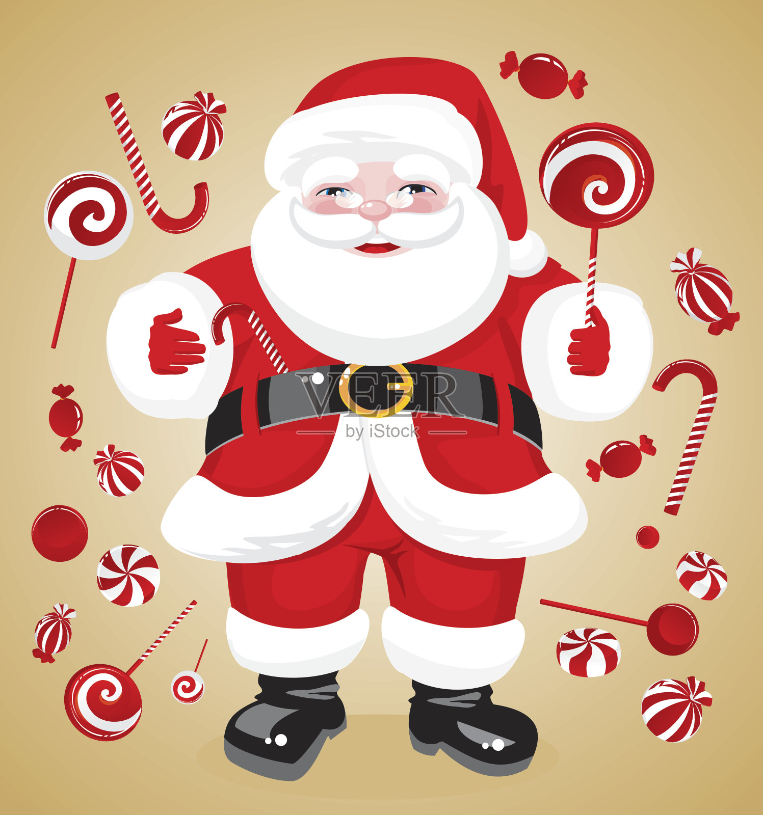 快乐的圣诞老人和红色的糖果插画图片素材
