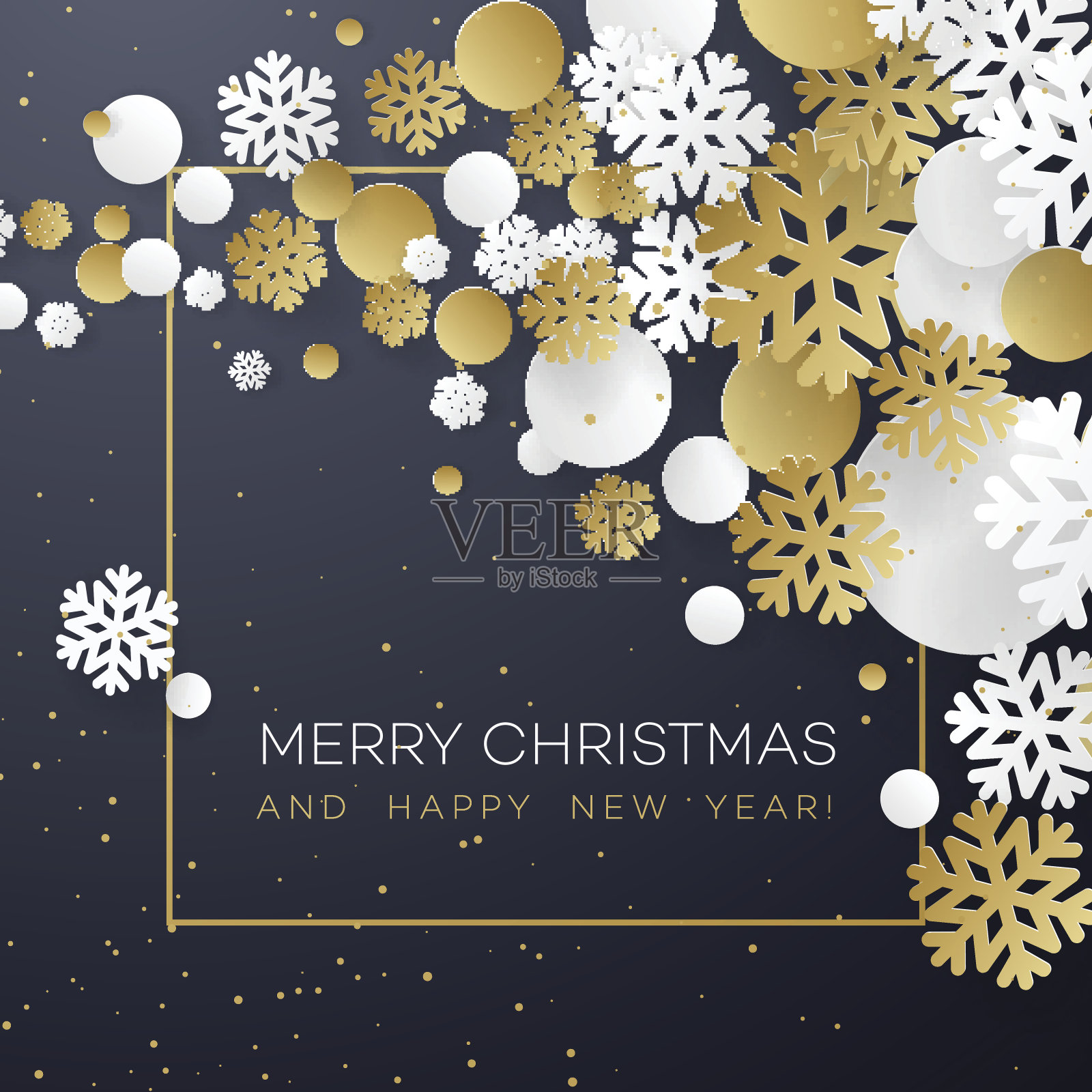 圣诞的背景用金色和白色的纸雪花在黑色。明信片，小册子，传单，海报的模板。矢量插图EPS1设计模板素材