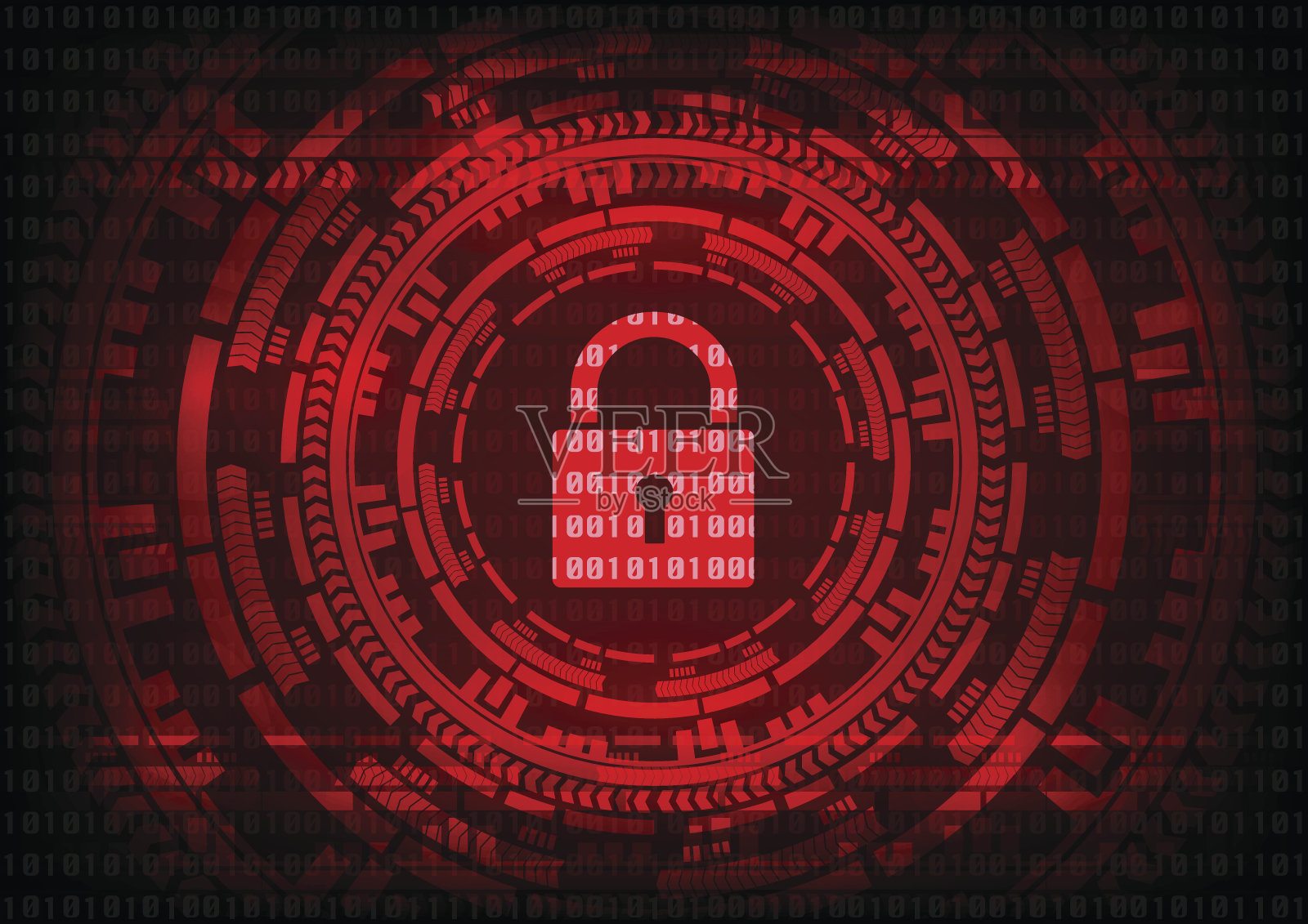 恶意勒索病毒加密文件与键盘上二进制位红色背景。矢量图解网络犯罪与网络安全概念。插画图片素材