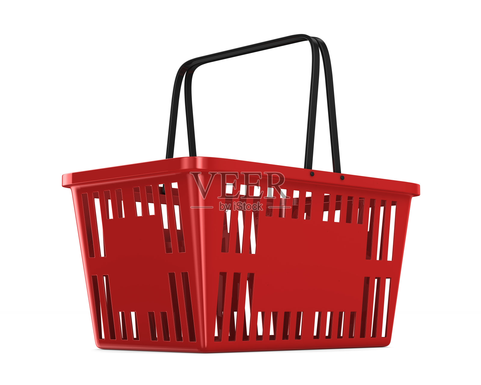 白色背景上的红色空购物篮。孤立的3 d演示照片摄影图片