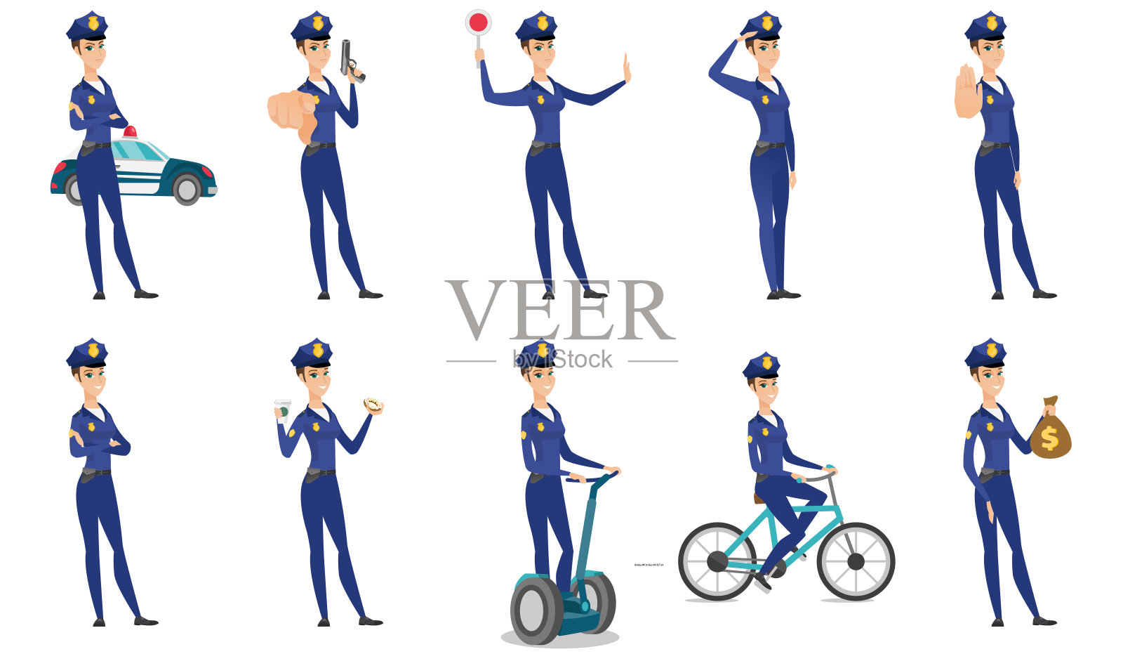 矢量组的女警察角色设计元素图片