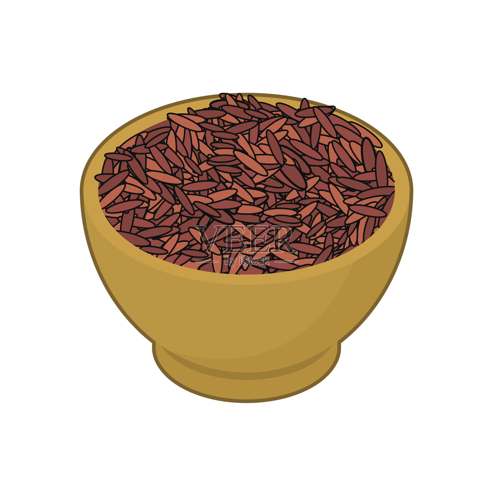 红米在木碗中孤立。木碟中的格栅。白色背景上的纹理。矢量图插画图片素材