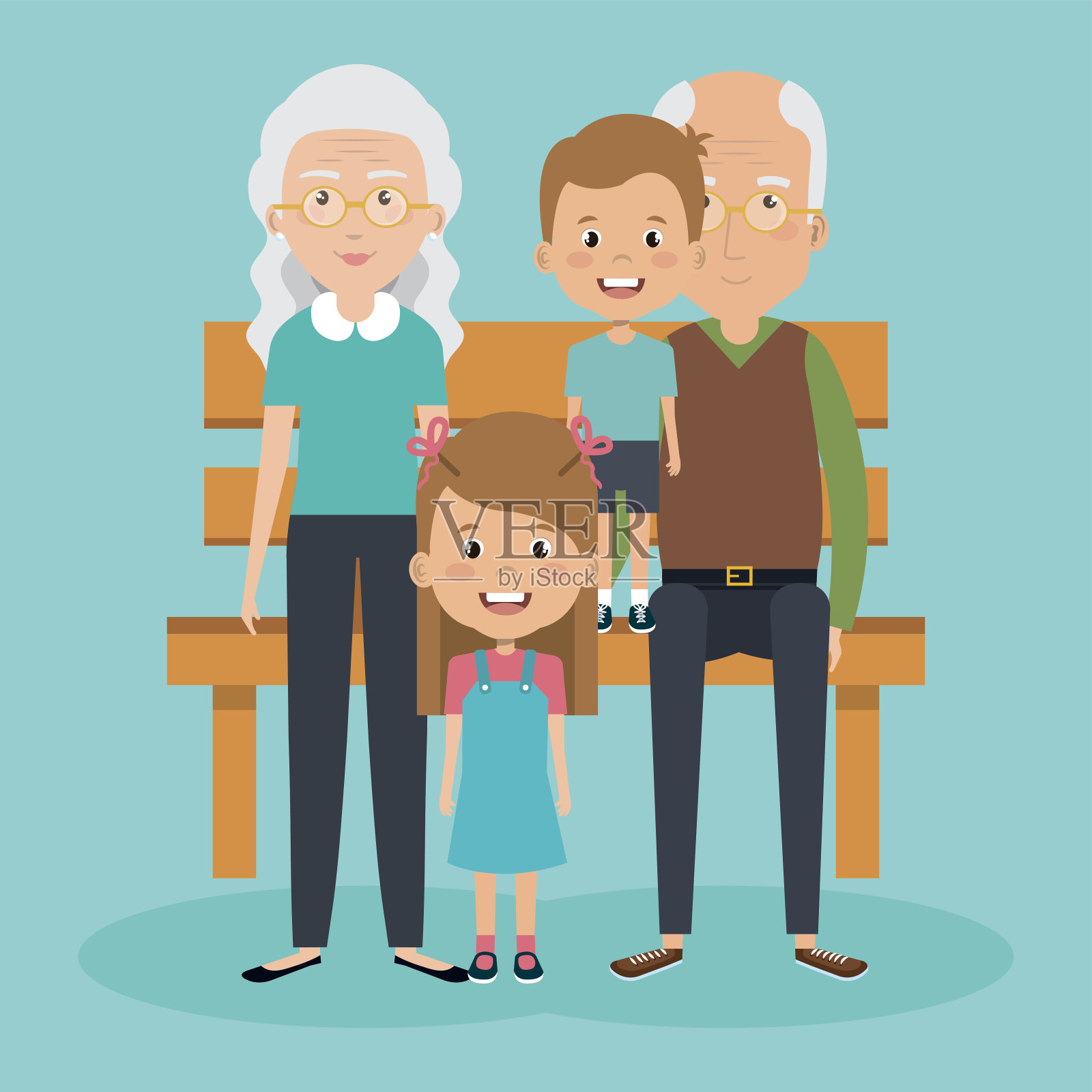 祖父母夫妇和孙辈化身插画图片素材