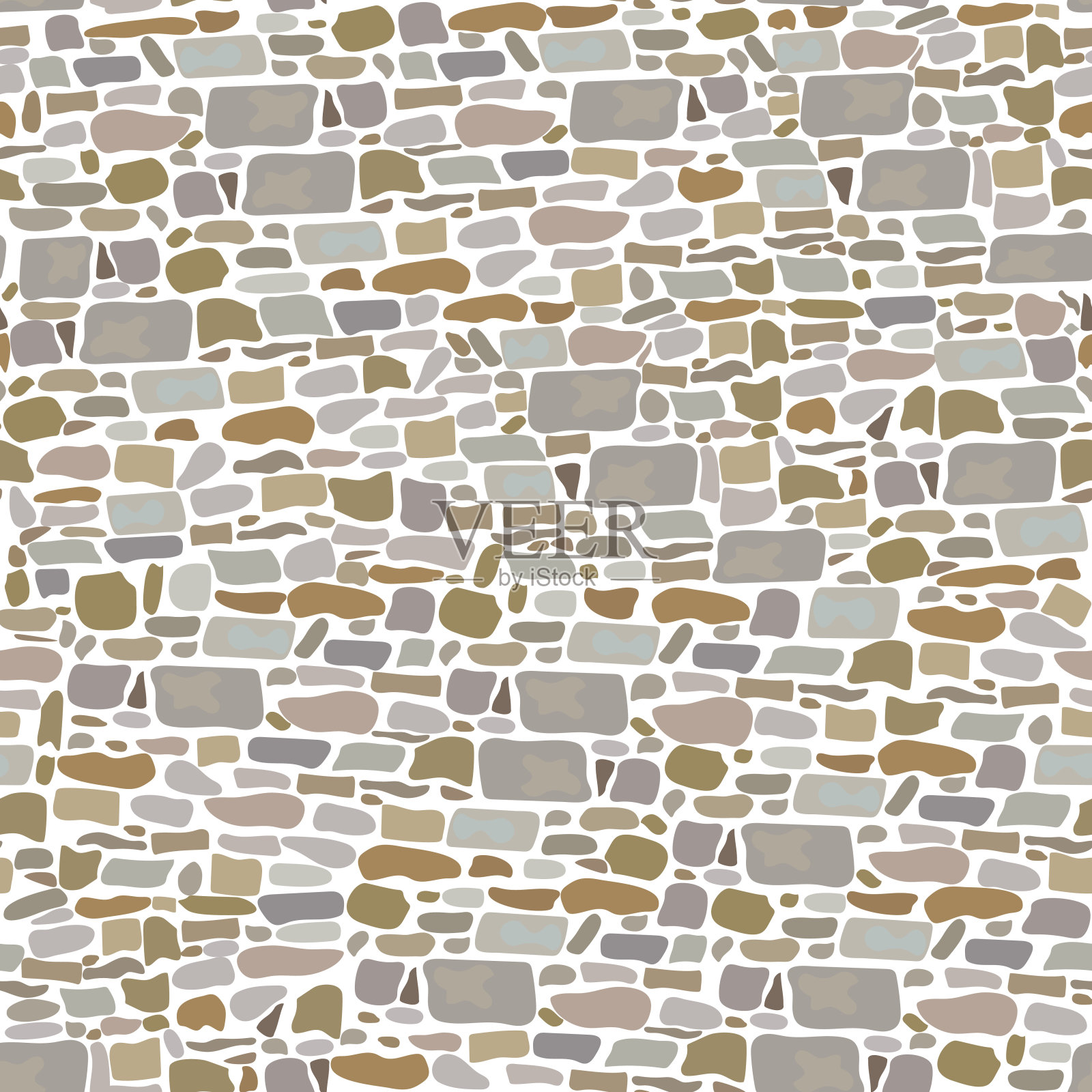 石材砌块墙，无缝图案。背景由野生砖块制成。灰色，红色，沙子，黄色，棕色，插画图片素材