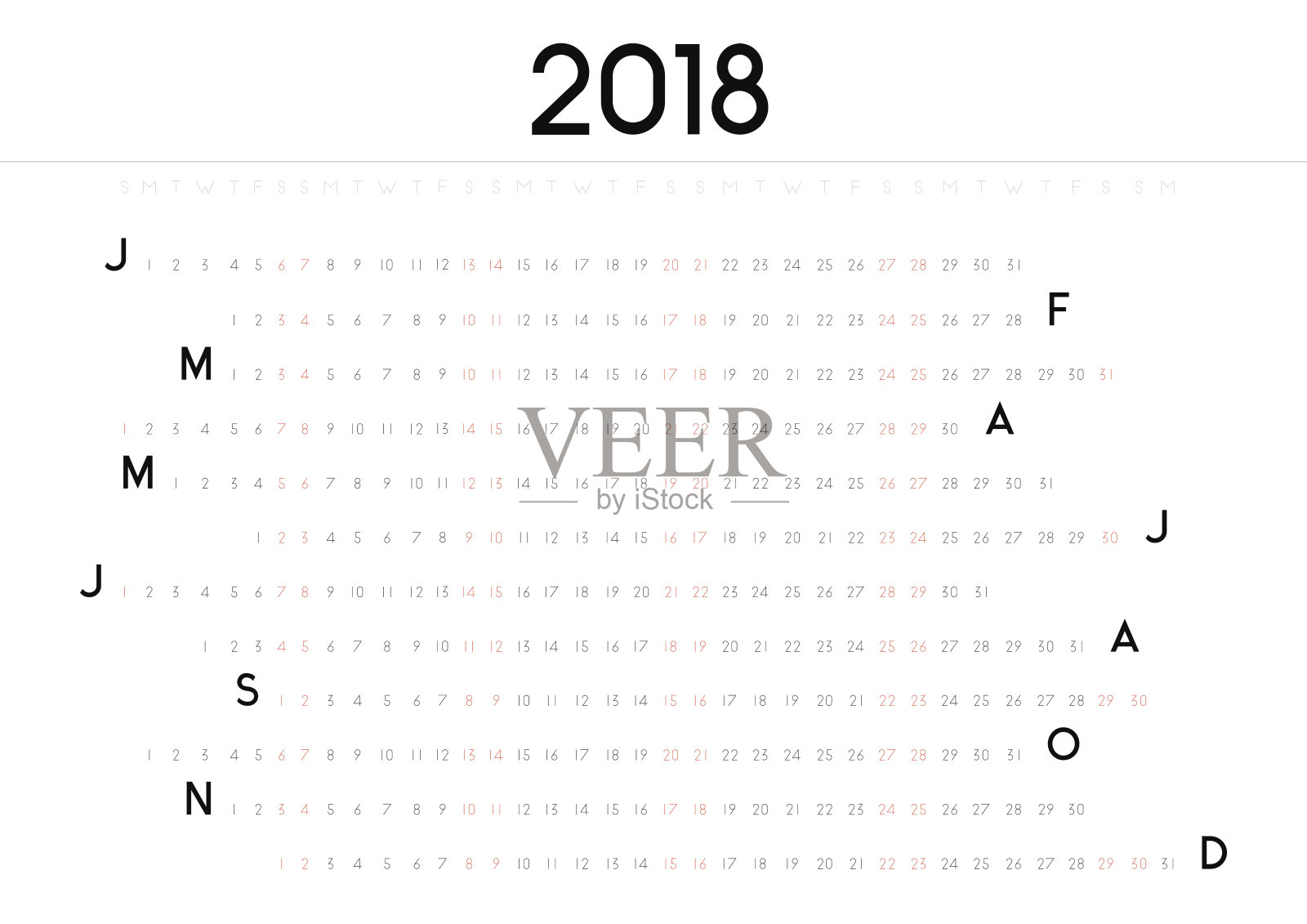2018年的大日历。设计模板素材