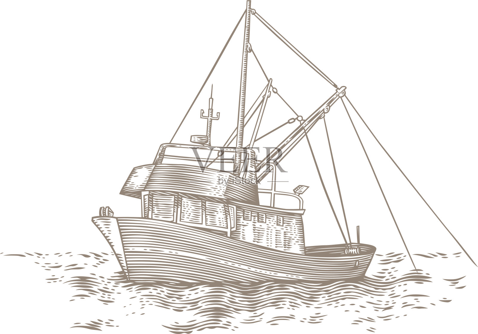 海上拖网渔船插画图片素材