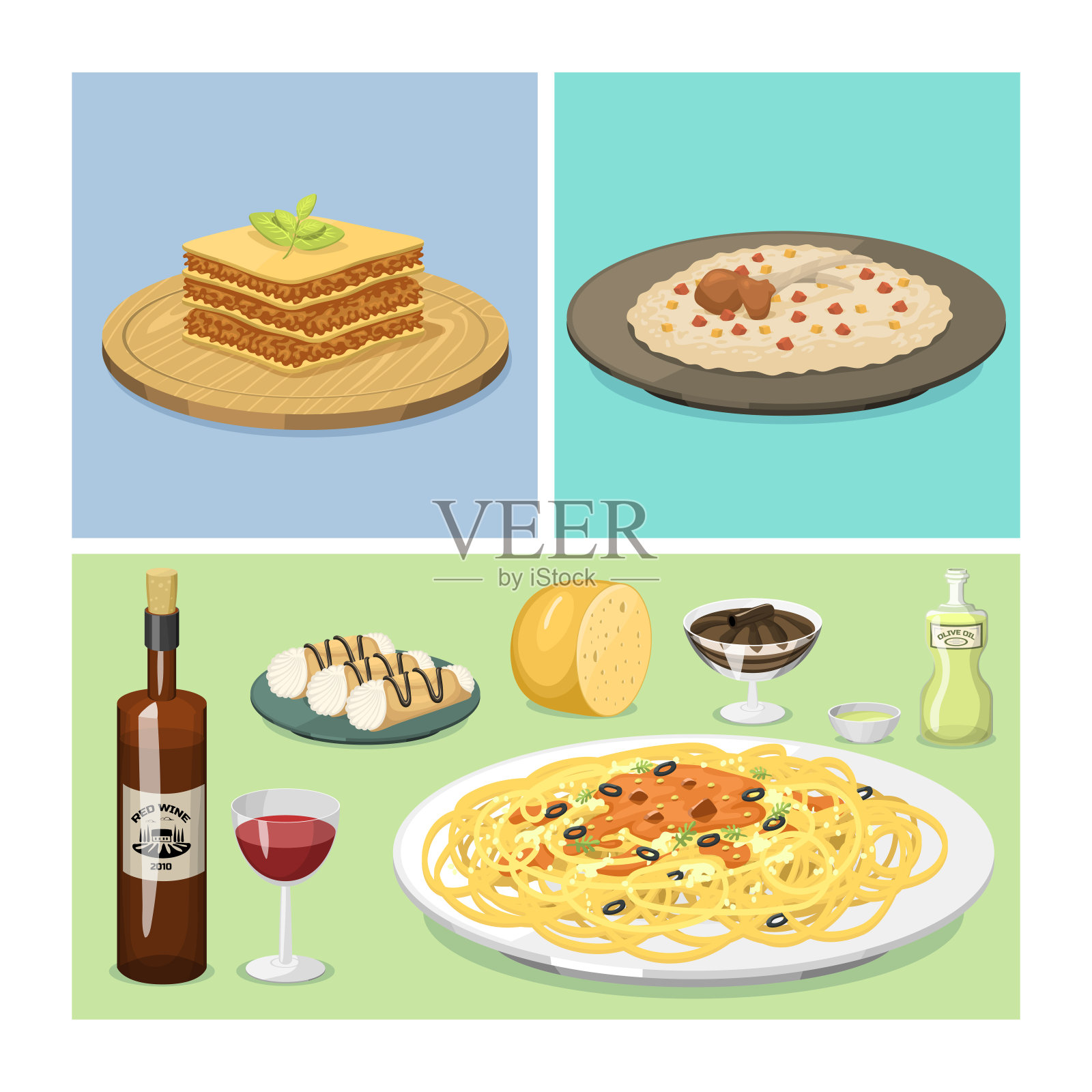卡通意大利美食美食美味自制烹饪新鲜传统意大利午餐矢量插画插画图片素材