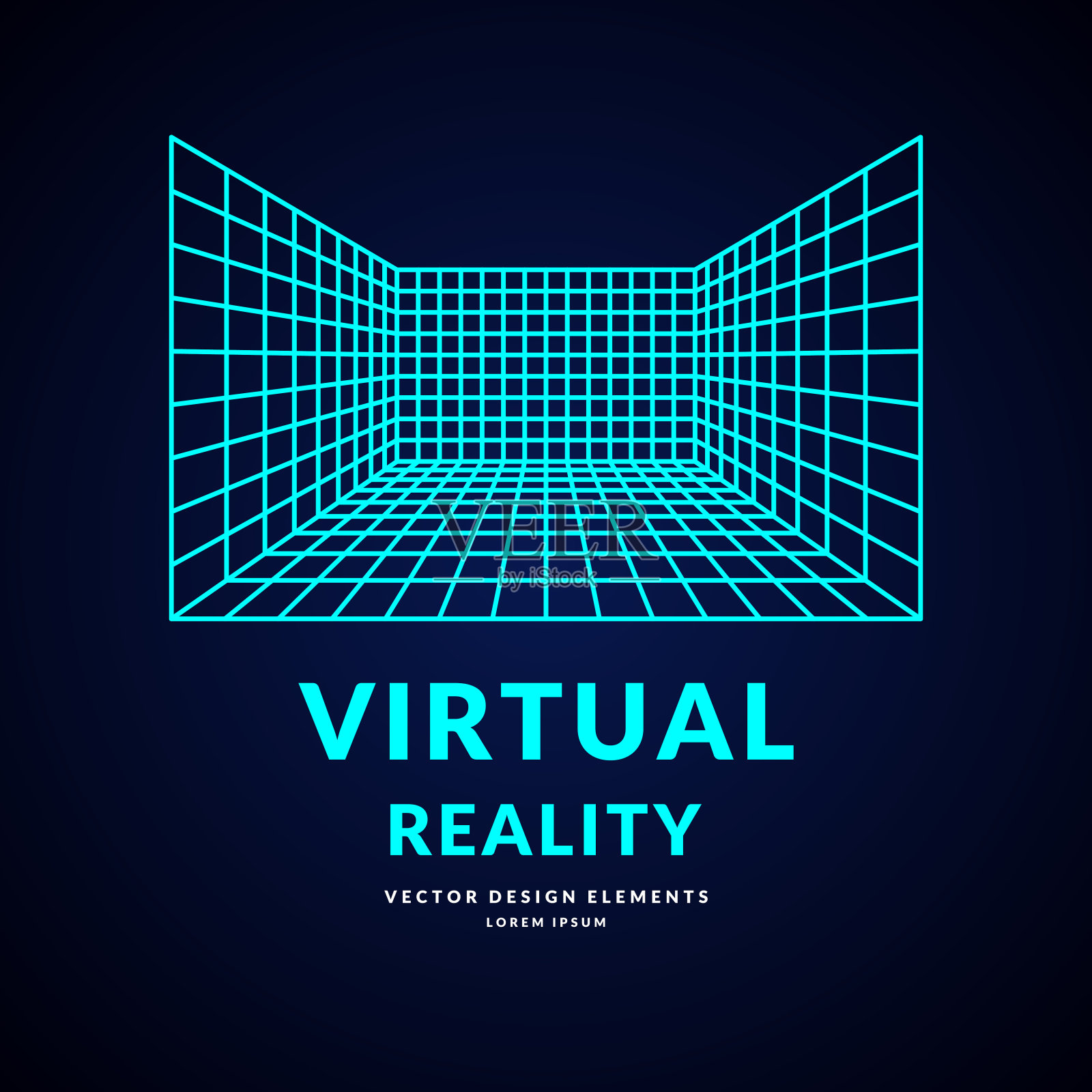 虚拟现实和游戏新技术。带透视网格的房间插画图片素材