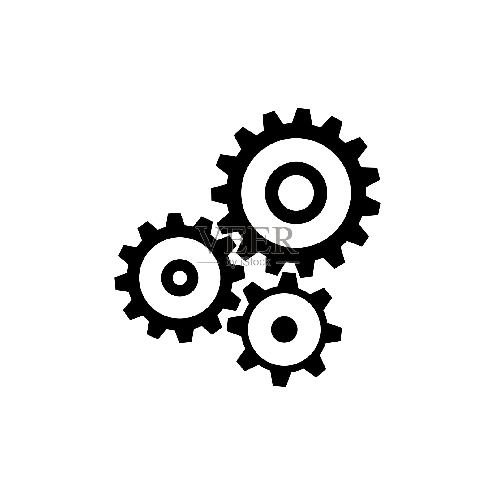 齿轮机构图标。黑色，极简图标孤立在白色背景。图标素材