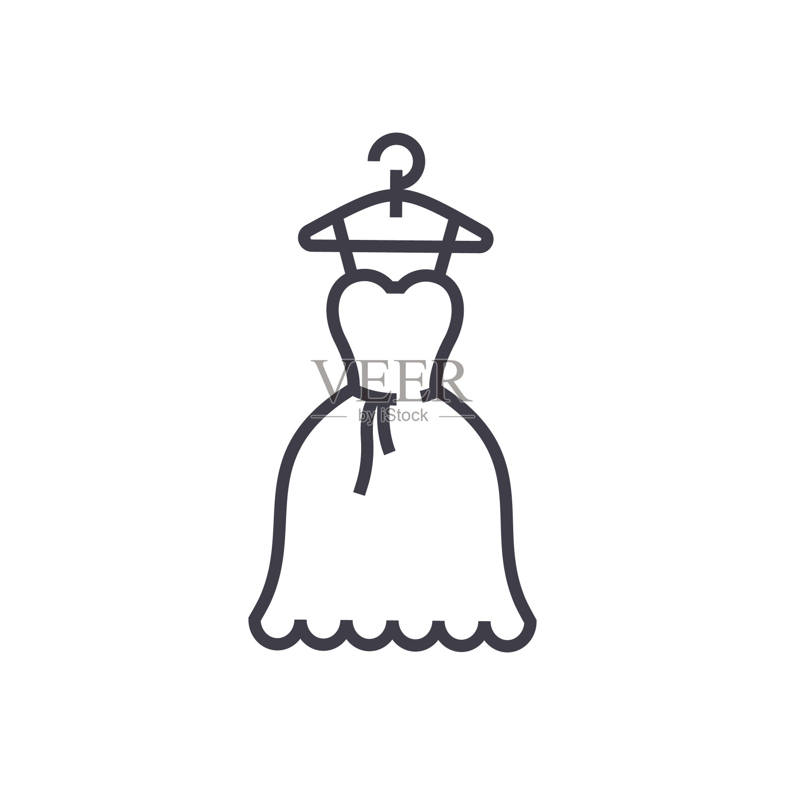 婚纱礼服，球礼服矢量线图标，标志，背景上的插图，可编辑的笔触设计元素图片