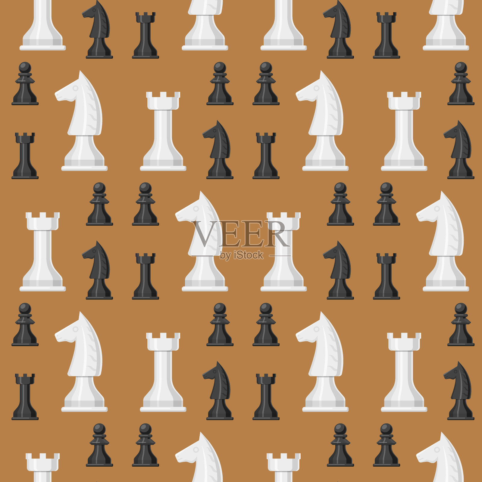 棋盘无缝图案背景象棋休闲概念骑士群黑白棋子竞争矢量插图插画图片素材