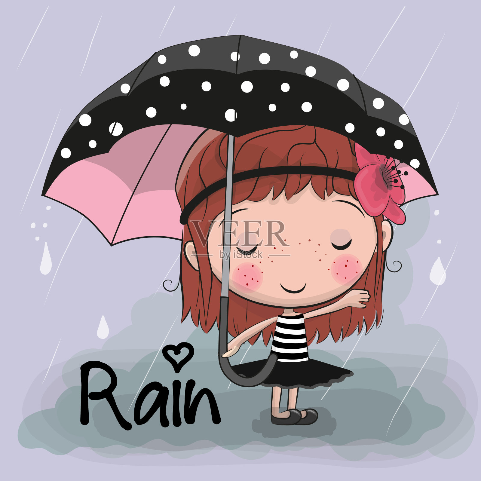 可爱的卡通女孩拿着一把伞设计元素图片