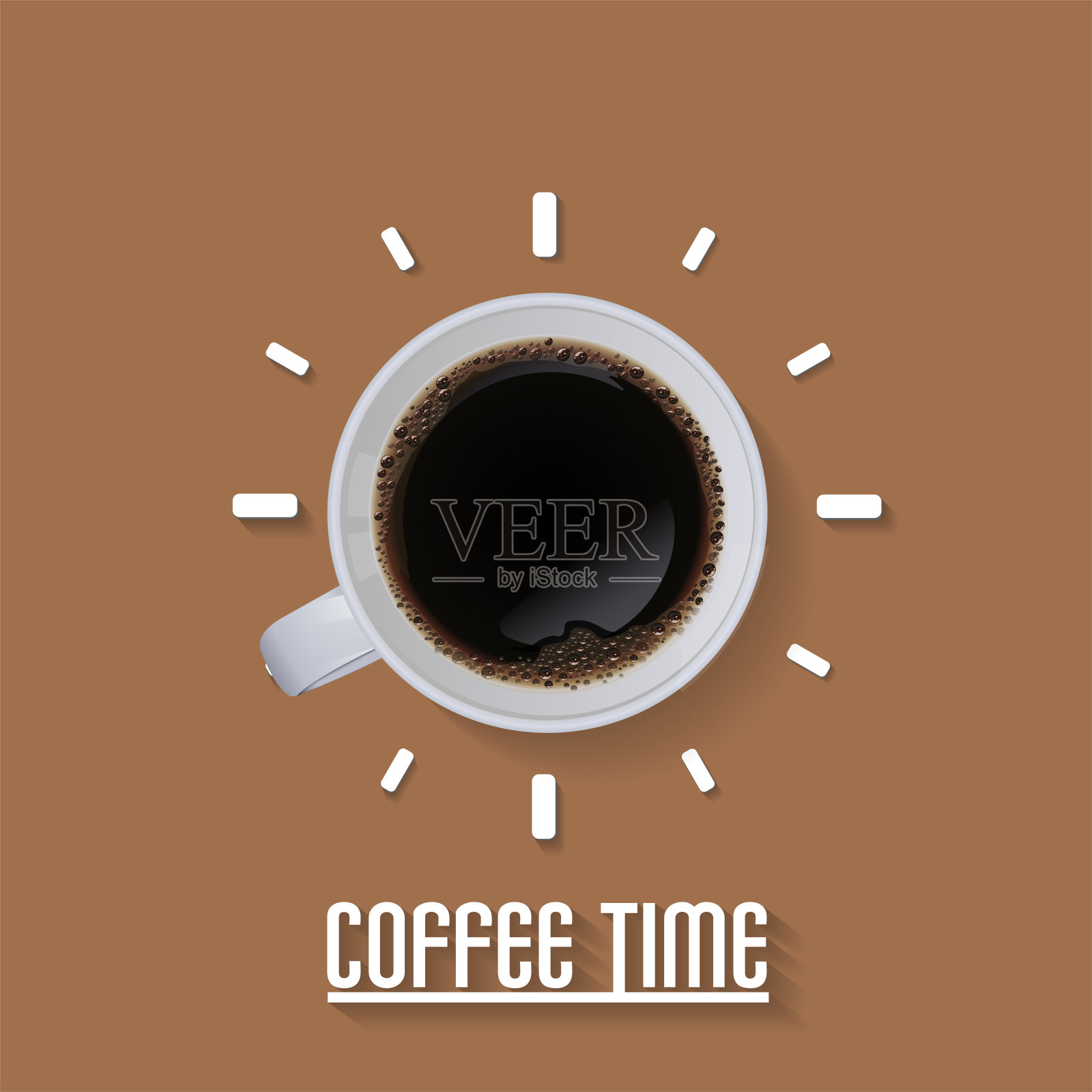 杯一个咖啡时间概念孤立在棕色背景，矢量插图。插画图片素材
