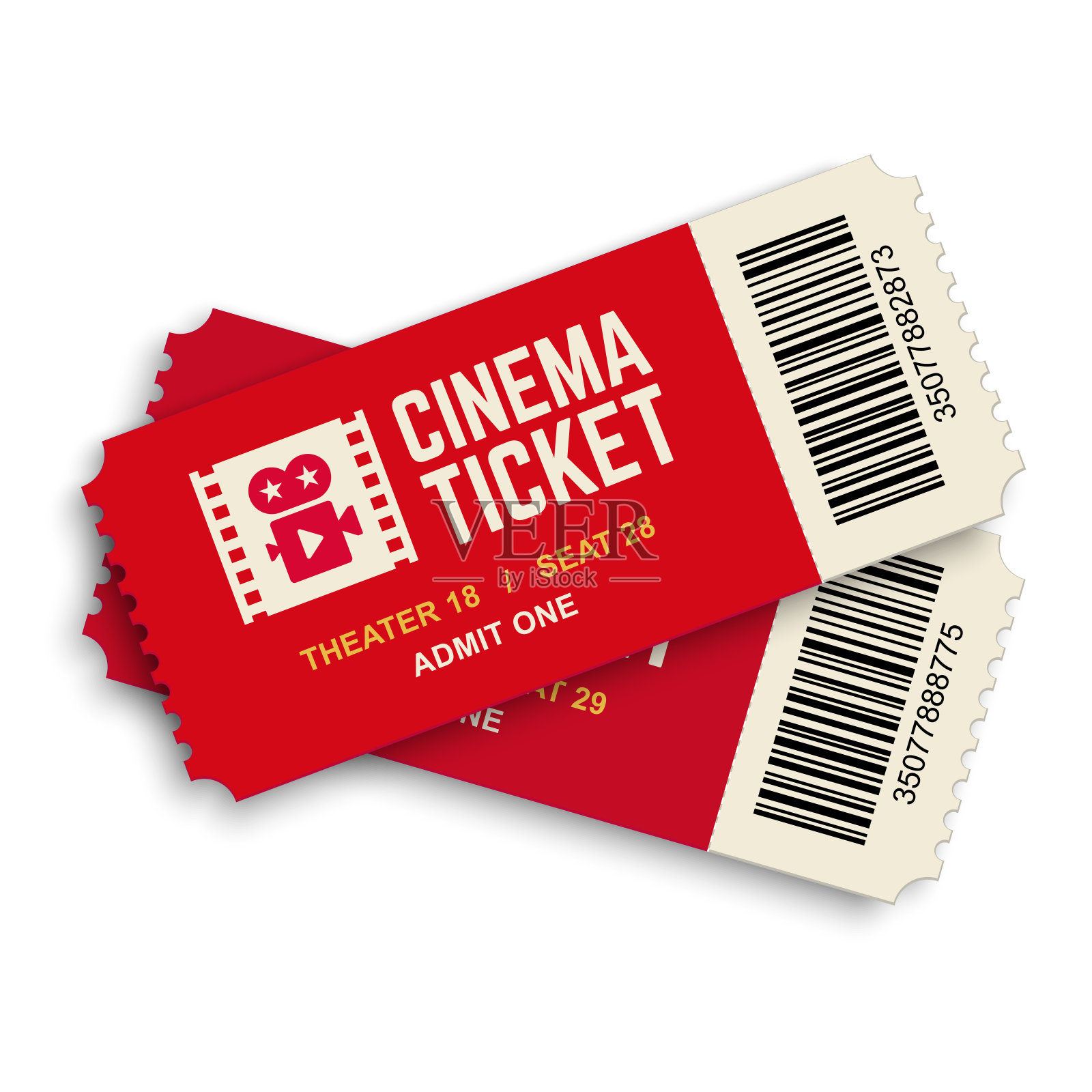 两张红色矢量电影票。插画图片素材