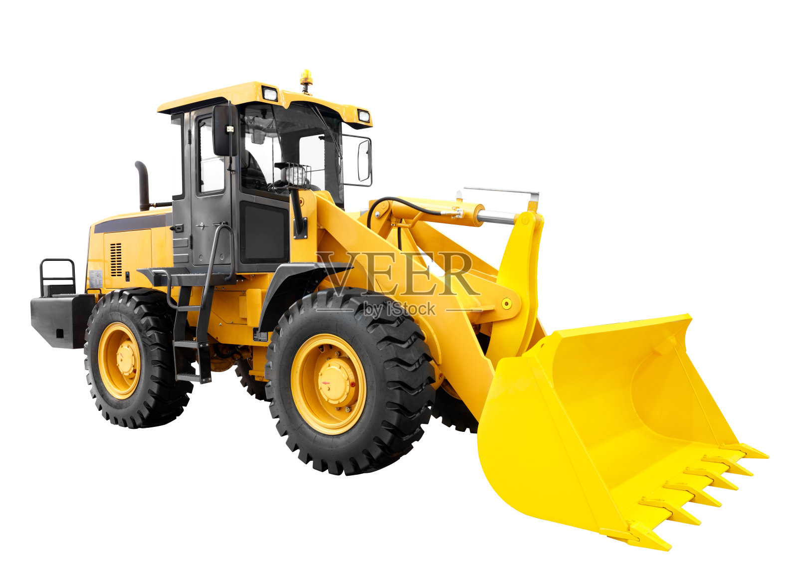 现代黄色装载机、推土机、挖掘机等工程机械设备孤立在白色背景上照片摄影图片