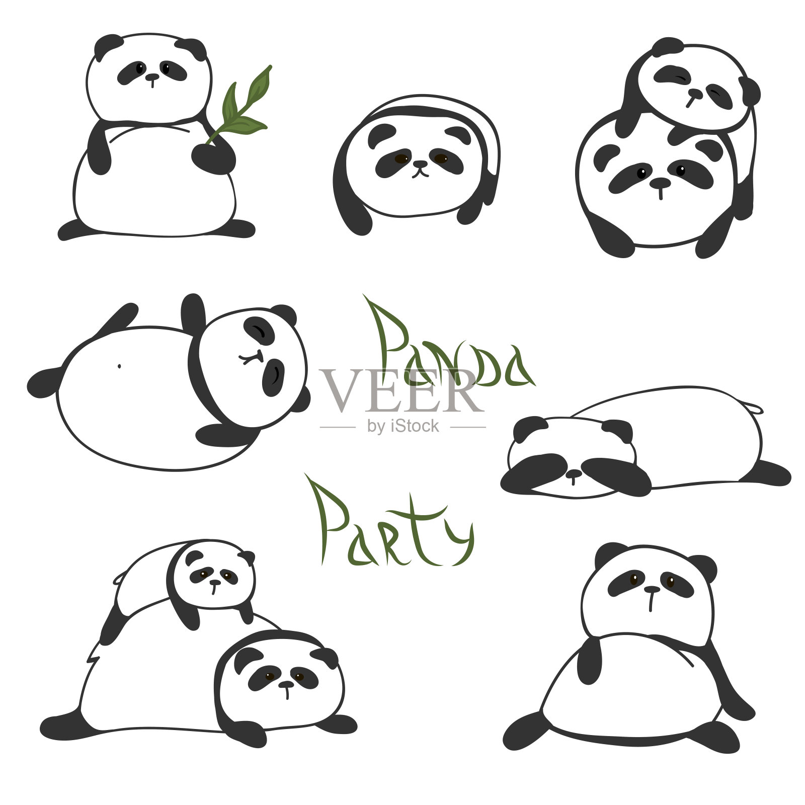 一组有趣可爱的熊猫插画图片素材