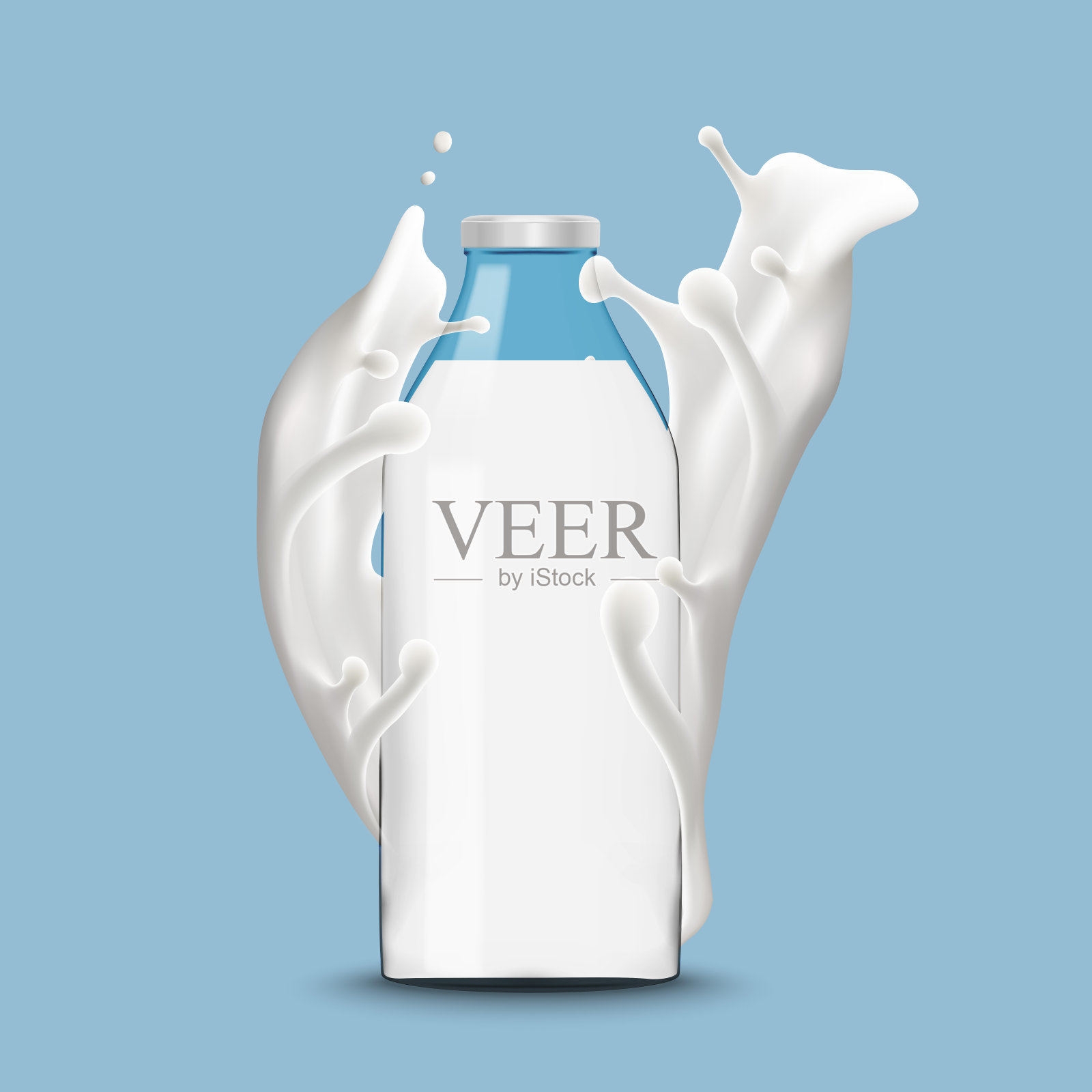 牛奶瓶在溅牛奶3d矢量图标插图插画图片素材