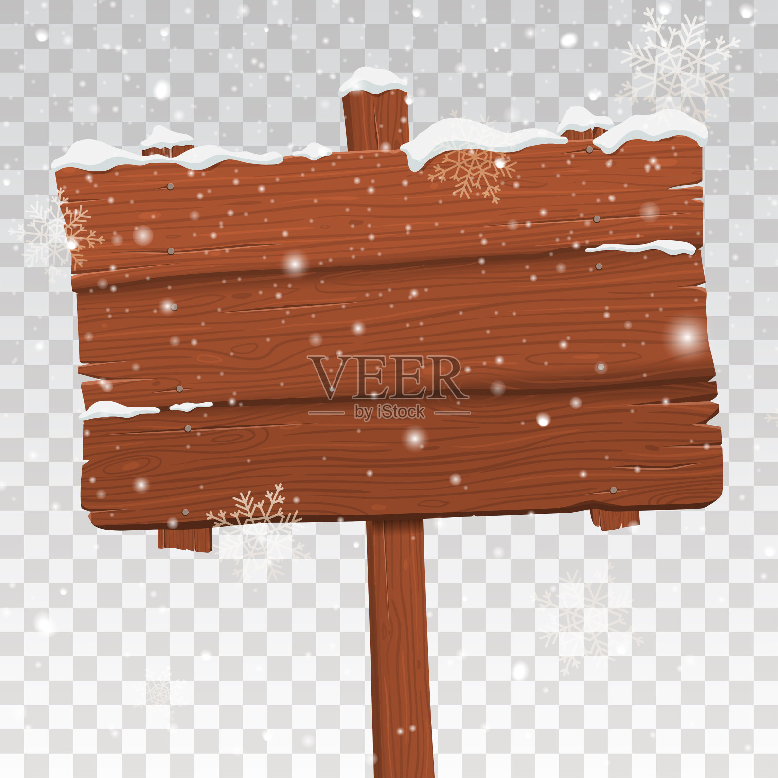木招牌在雪孤立在透明的背景。雪下降说明。寒假背景为您的文本。向量eps 10。插画图片素材