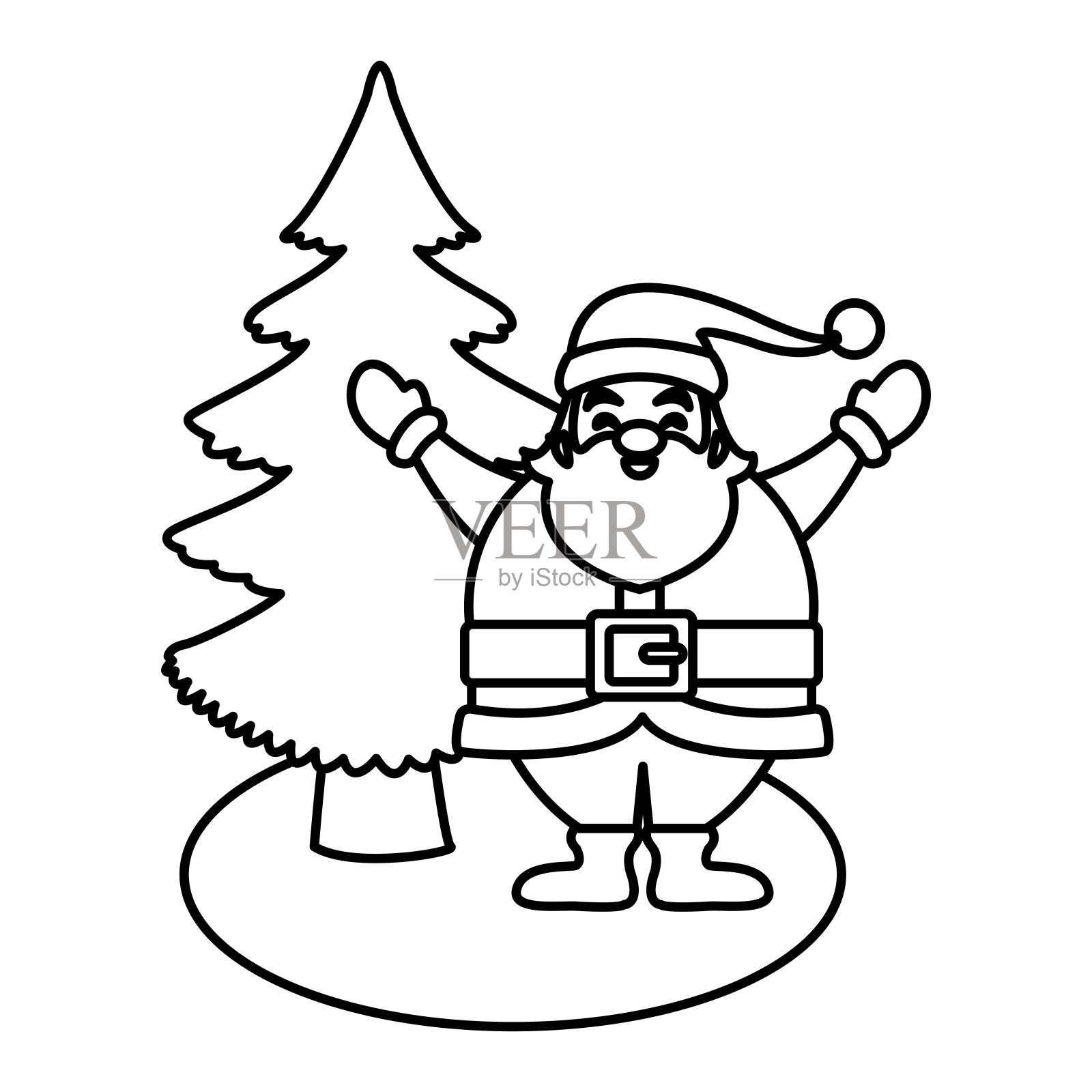 带着圣诞树的圣诞老人插画图片素材