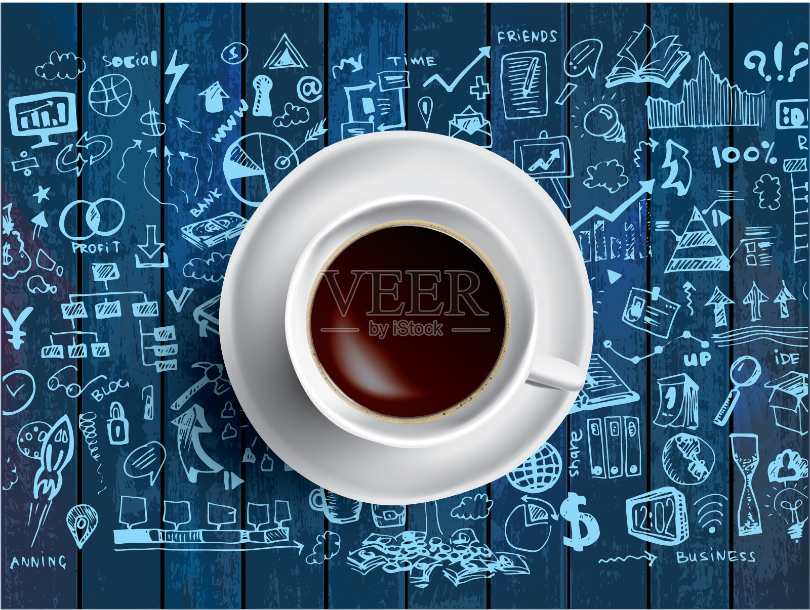 咖啡杯概念-咖啡杯的商业涂鸦插画图片素材