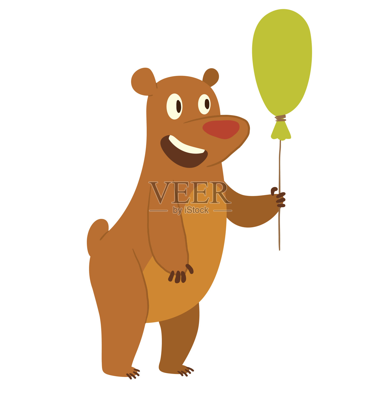 可爱的棕熊和一个绿色的气球插画图片素材