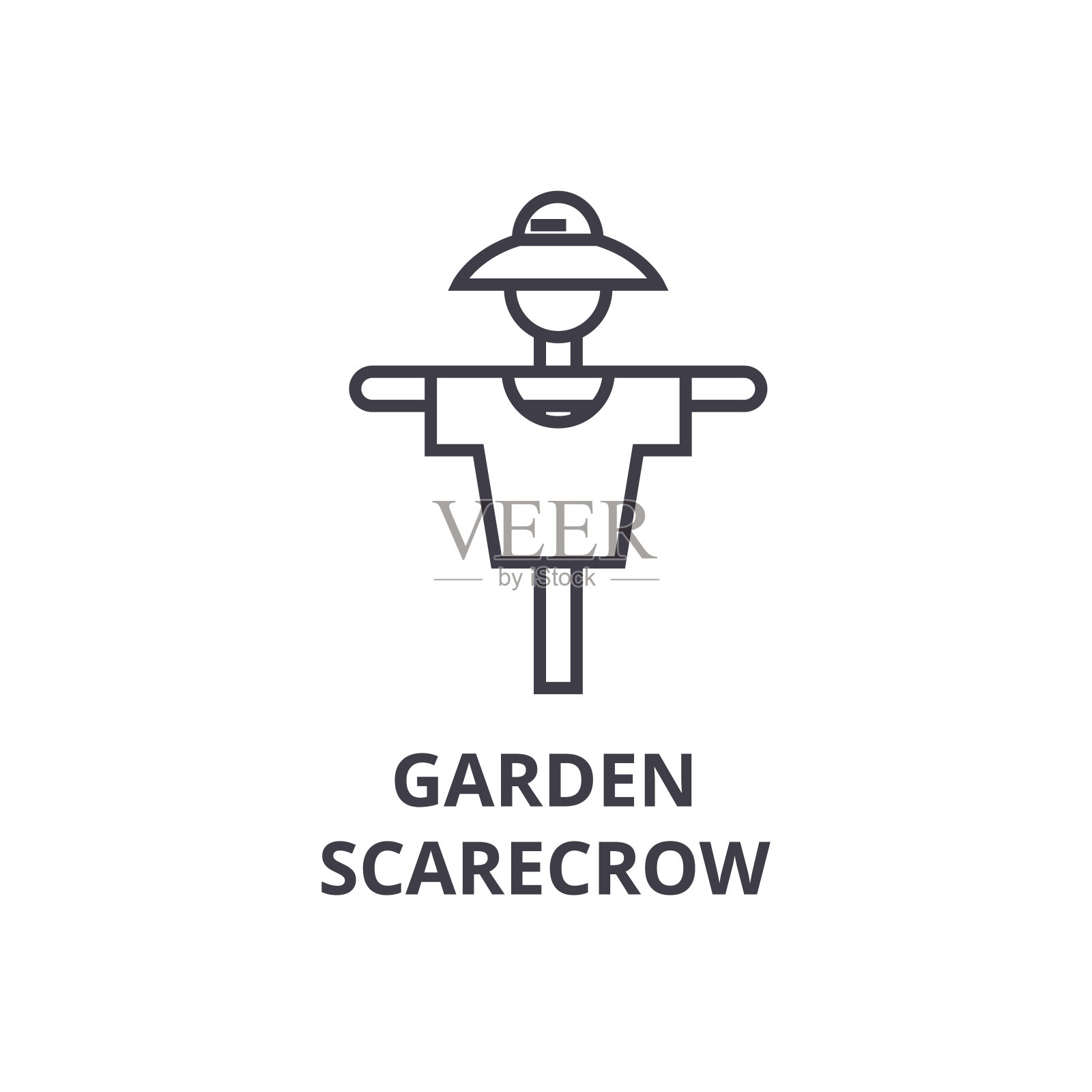 花园稻草人线图标，轮廓符号，线性符号，矢量，平面插图插画图片素材