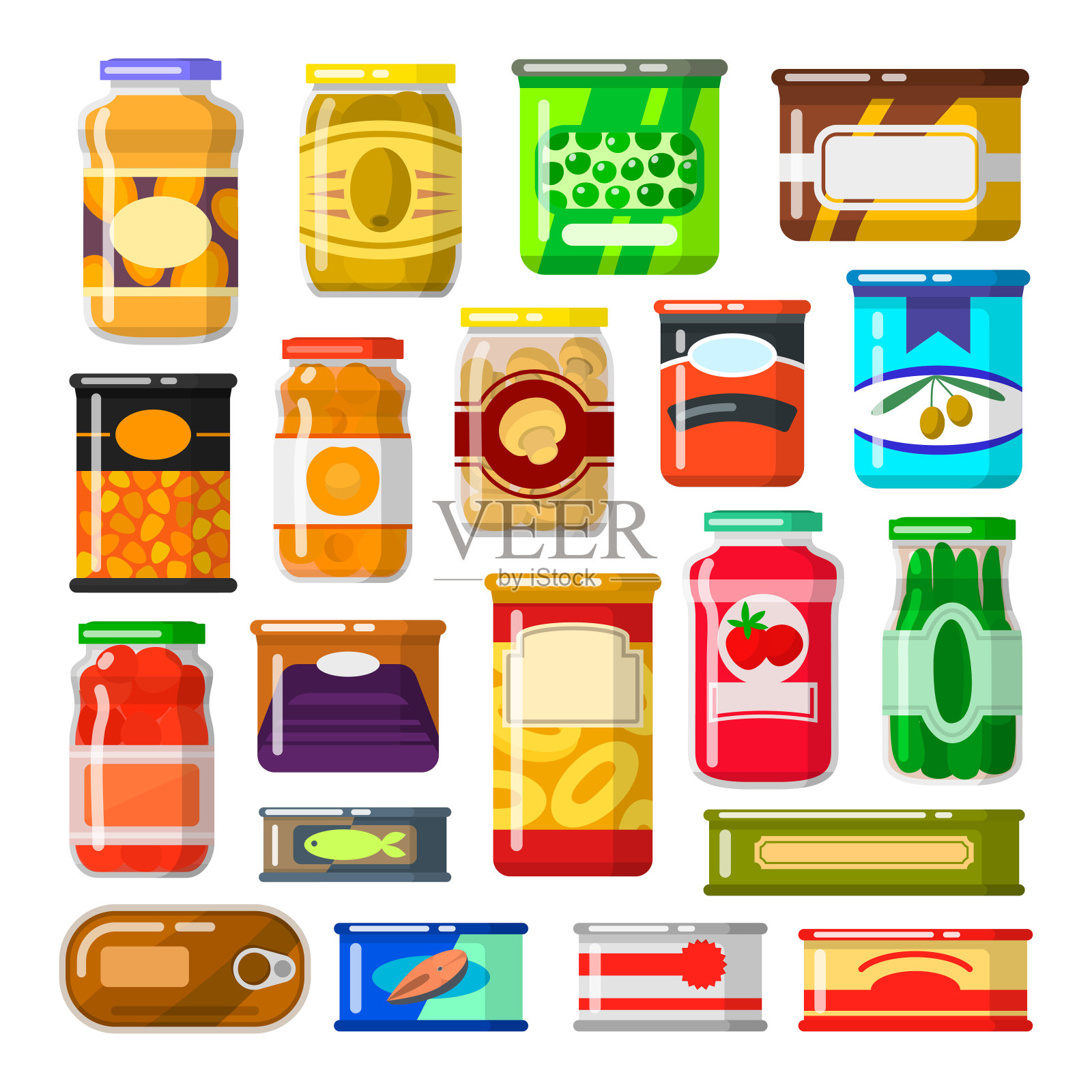 罐头食品集插画图片素材